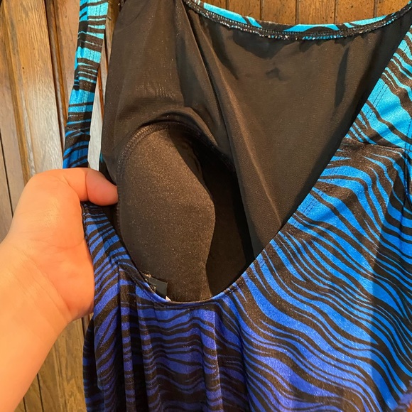 Blue Zebra Stripped One Piece Swimsuit - Picture 5 of 5